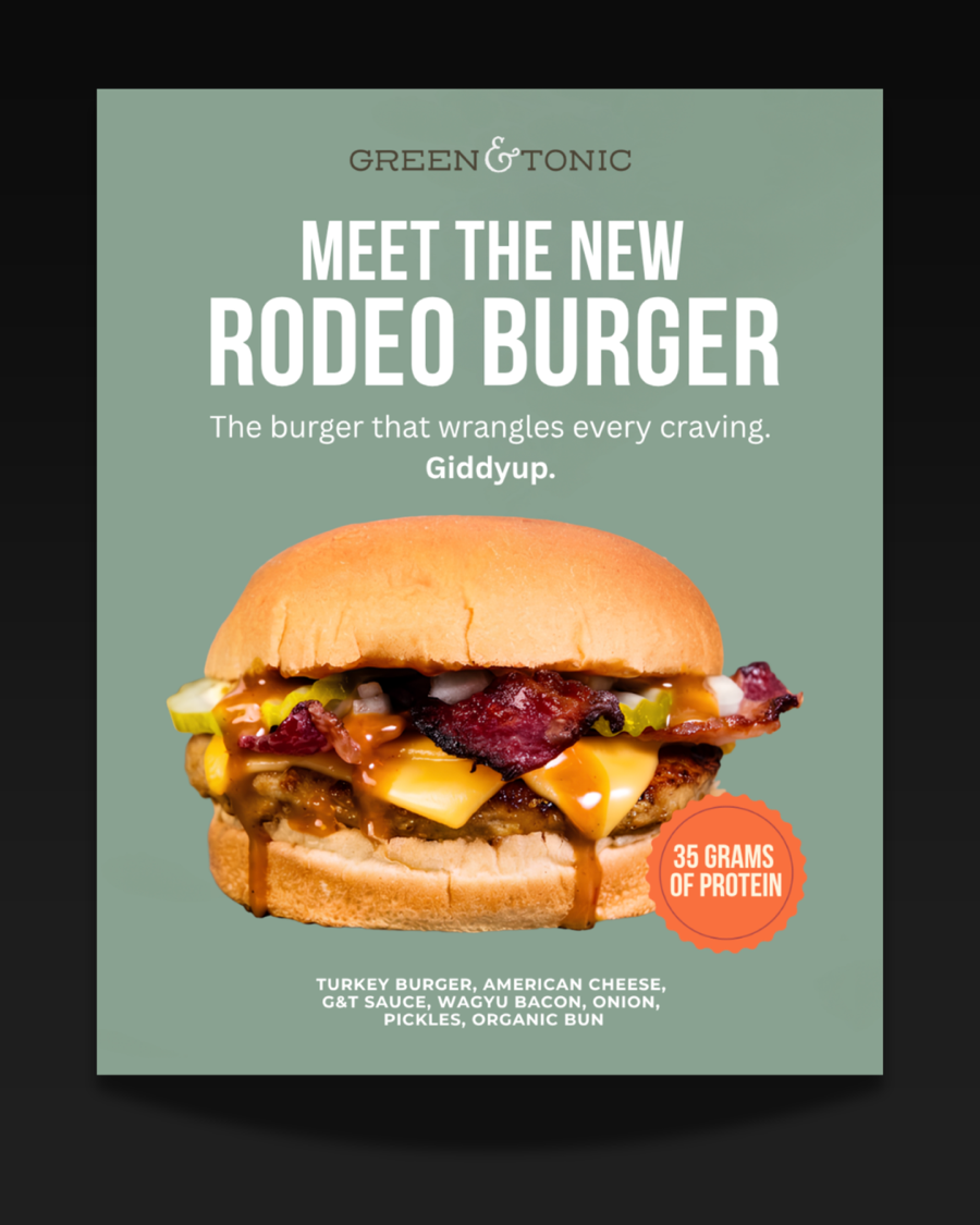 Green & Tonic Rodeo Burger flyer